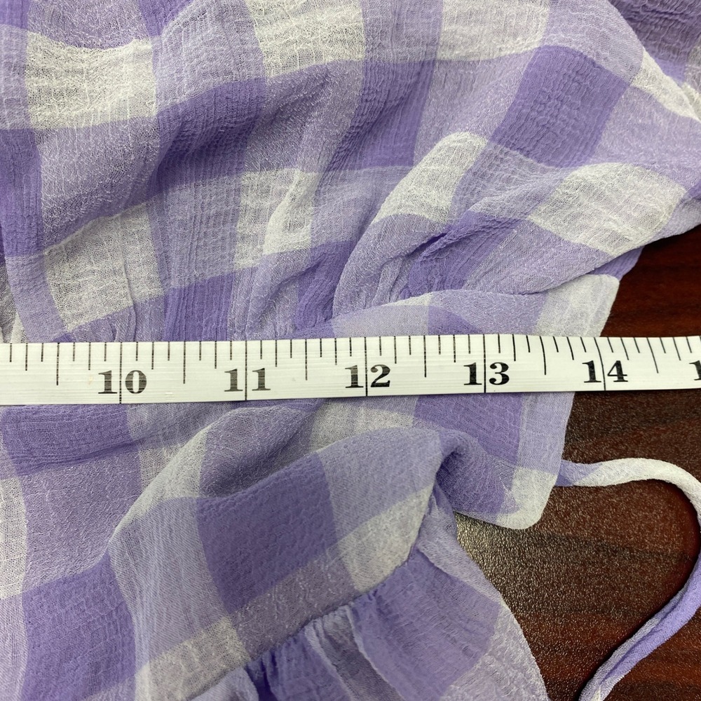 Princess Polly Purple Gingham Tiered Mini Dress Open Back Puff Sleeve Womens 4 - Picture 8 of 8
